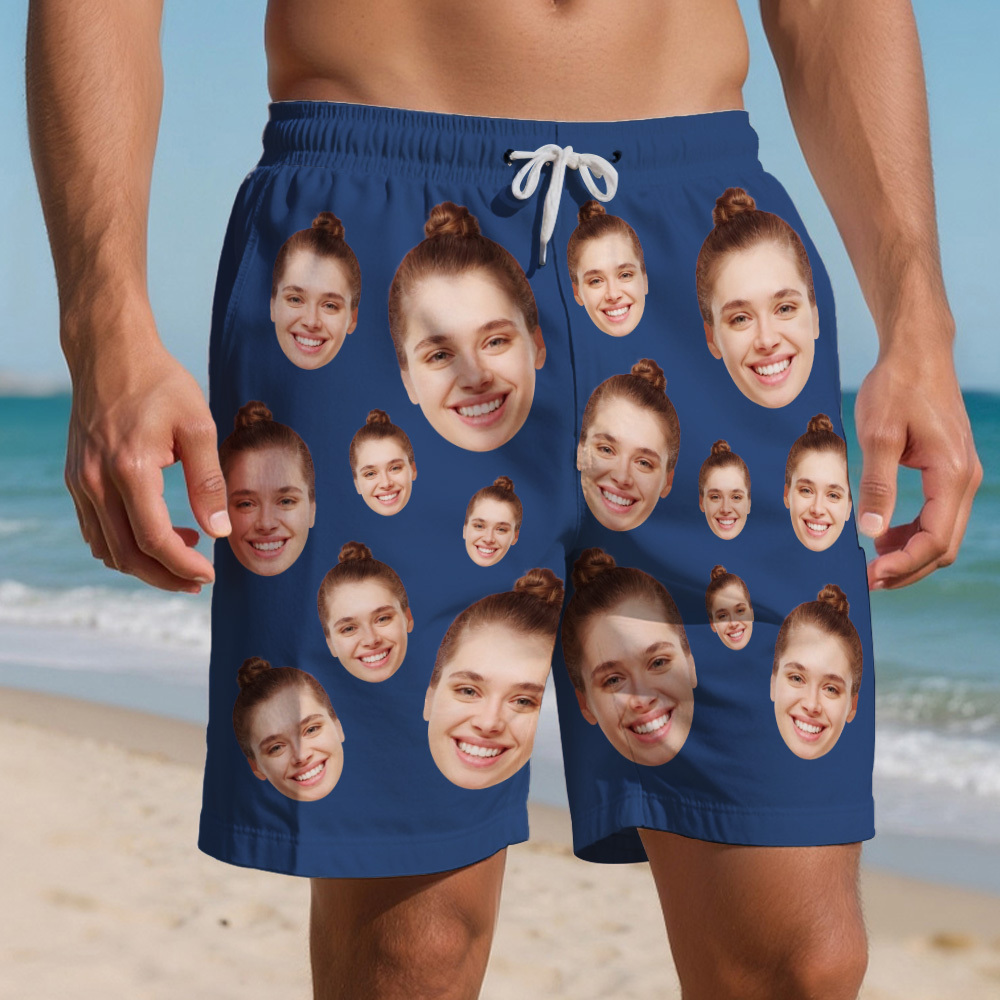 Personalized Face Mens Swim Trunks Custom Summer Hawaiian Tropical Swim Shorts Vocation Gift