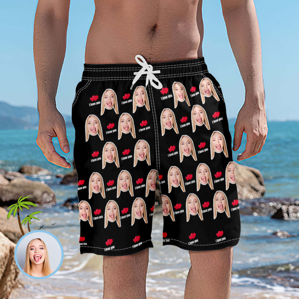 Men's Custom Face Elastic Beach Short Pants - I Love You - MyFaceSocks