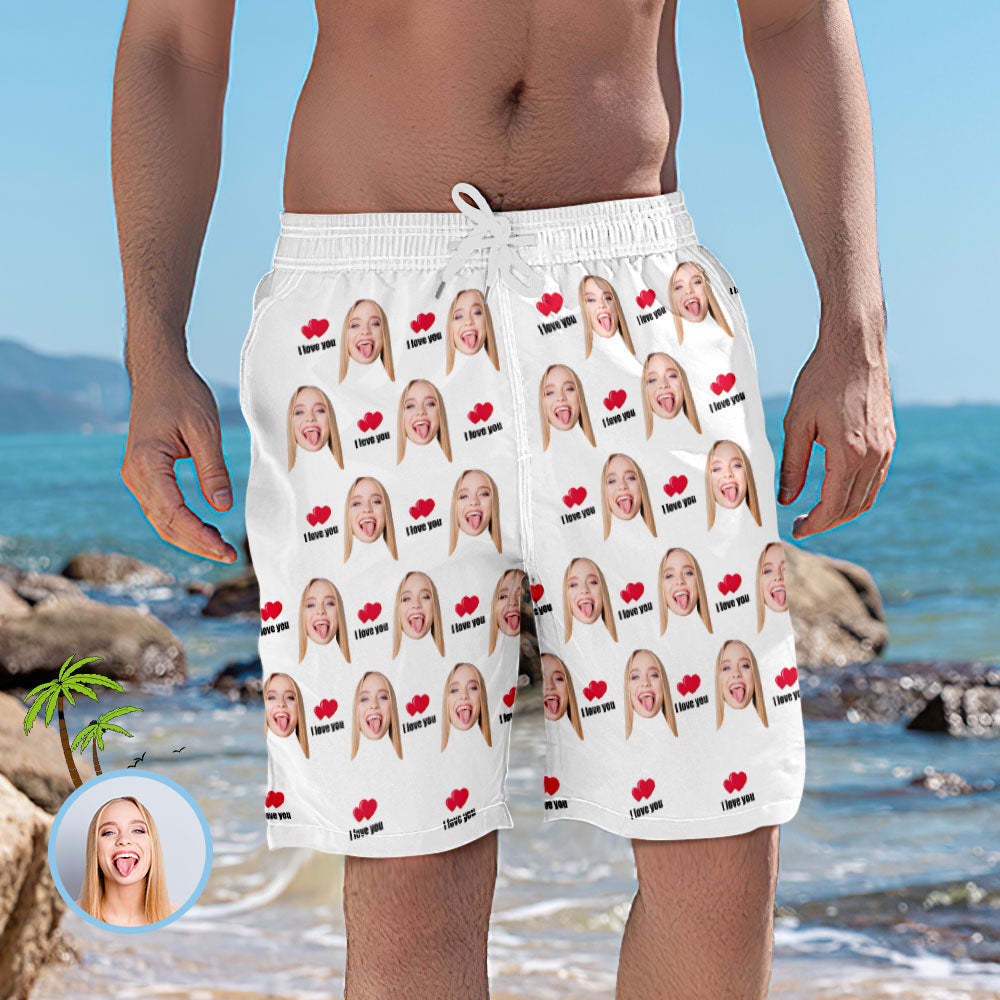 Men's Custom Face Elastic Beach Short Pants - I Love You - MyFaceSocks