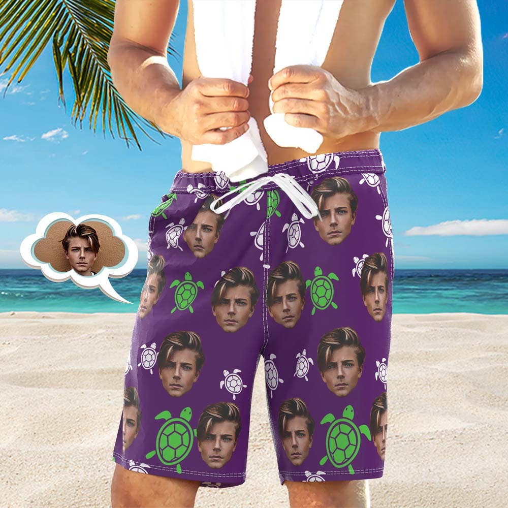 Men's Custom Face Shorts Custom Photo Beach Shorts Little Turtle Design - MyFaceSocks