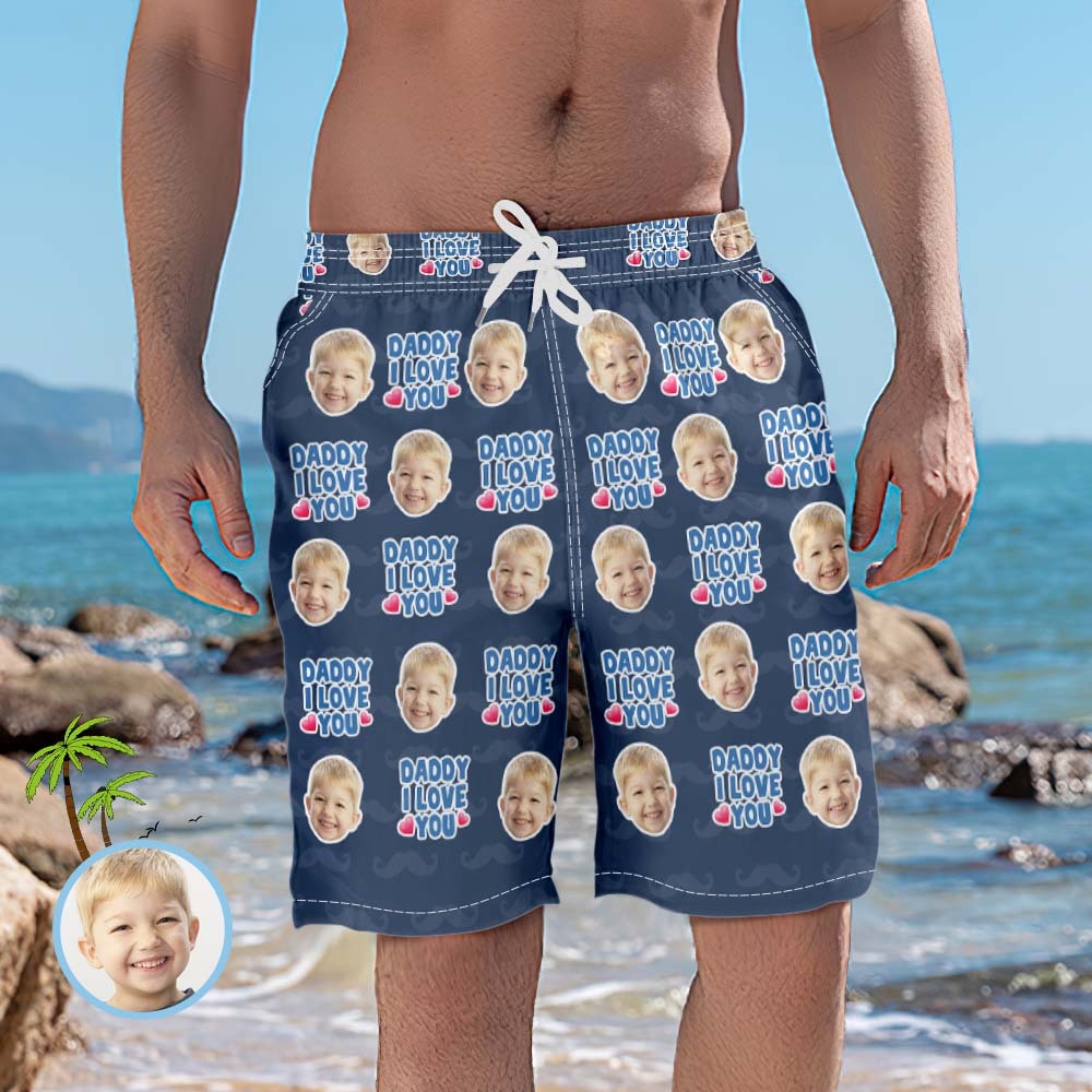 Custom Beach Shorts Photo Swim Trunks Father's Day Gift - Daddy I Love You - MyFaceSocks
