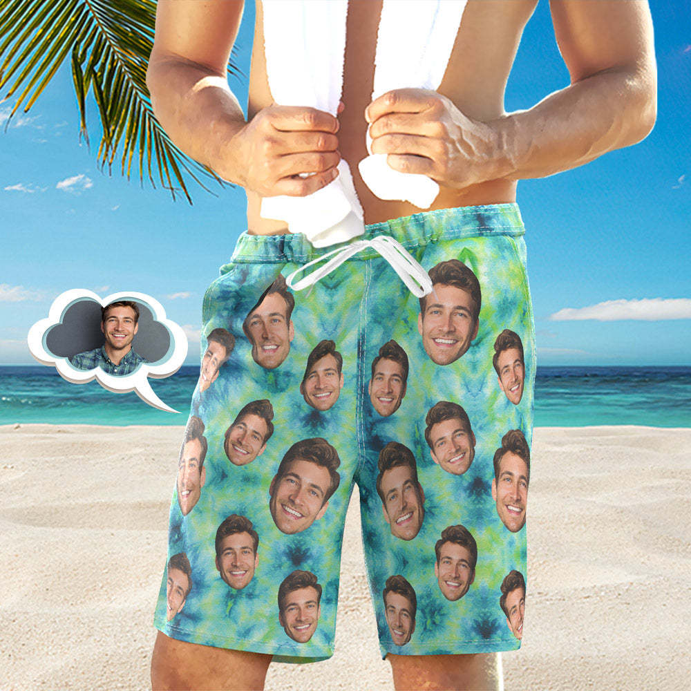 Custom Face Photo Men's Swim Trunk Water Shorts Summer Tie Dye - MyFaceSocks