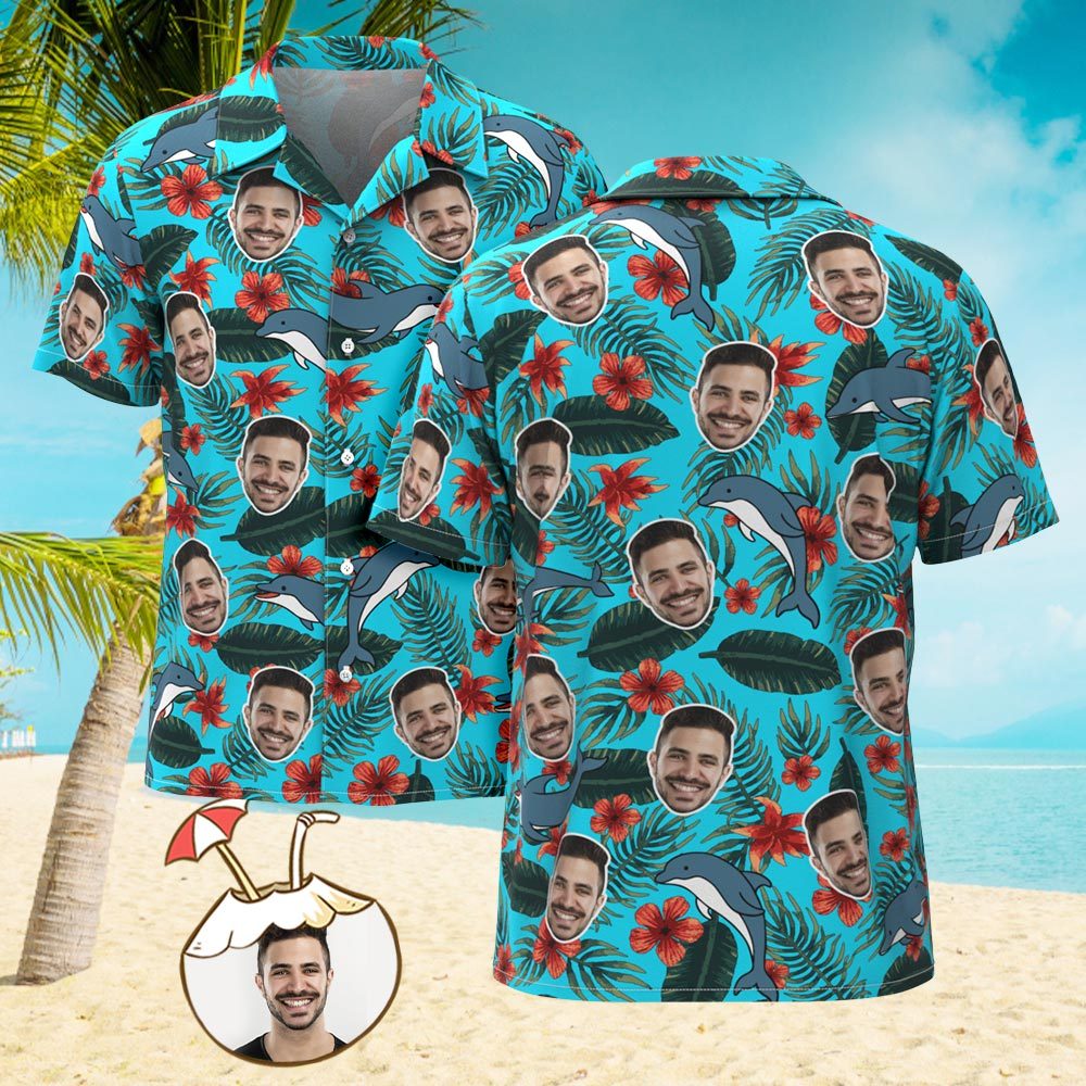 Custom Men's Shirt Face All Over Print Hawaiian Shirt Shark - MyFaceSocks
