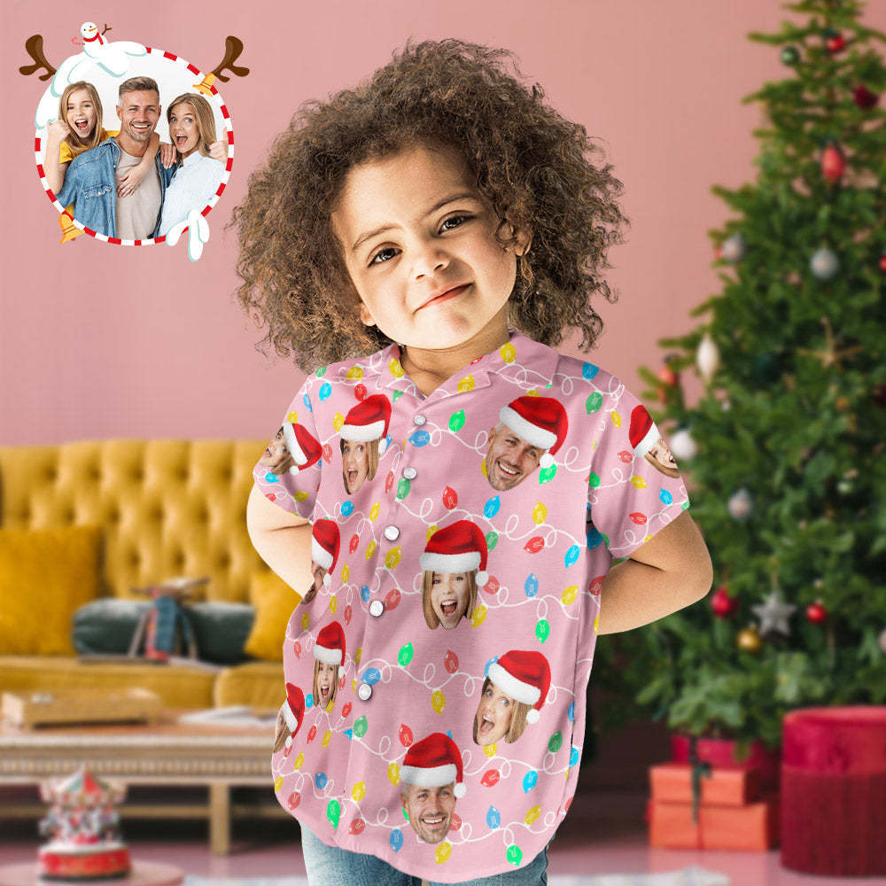 Custom Face Kid's Hawaiian Shirts Personalized Photo Christmas Family Xmas Leds Aloha Shirts - MyFaceSocks