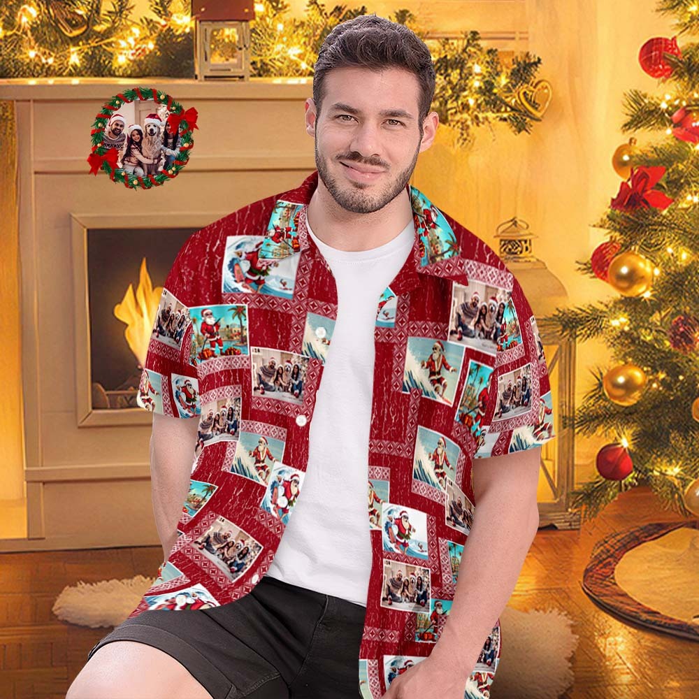 Custom Photo Hawaiian Shirts Personalized Photo Gift Men's Christmas Shirts Happy Family - MyFaceSocks