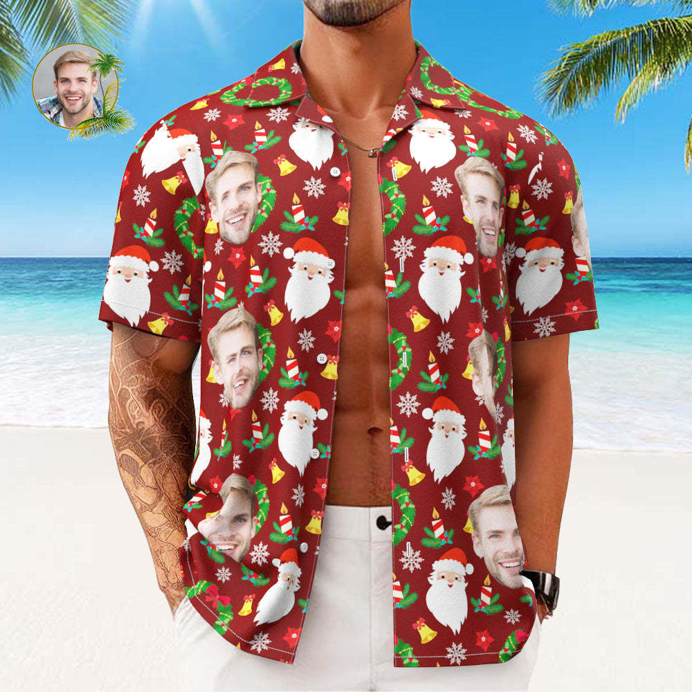 Custom Face Hawaiian Shirts Personalized Photo Gift Men's Christmas Shirts Merry Christmas Gift - MyFaceSocks