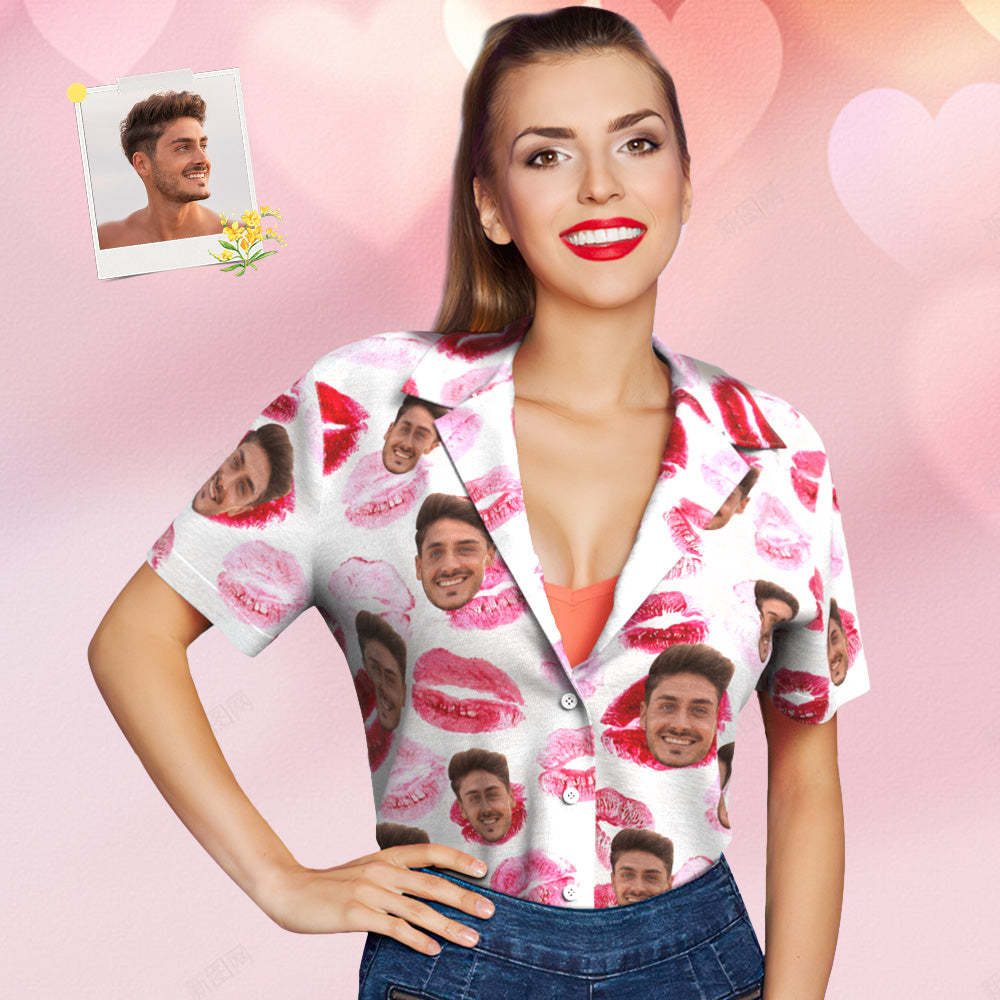 Custom Face Hawaiian Style Red lips Personalized Shirt Couple Outfit - MyFaceSocks