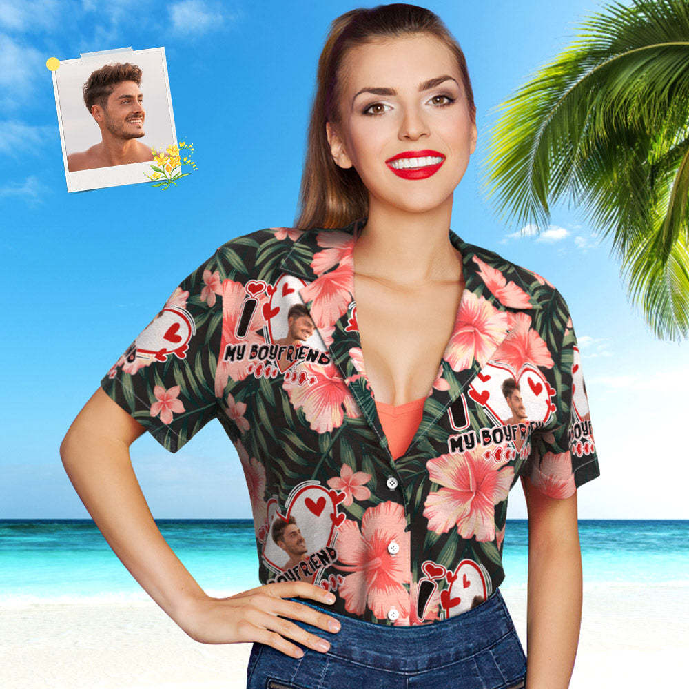 Custom Face Hawaiian Shirt for Women Personalized Women's Photo Hawaiian Shirt Gift for Girlfriend - MyFaceSocks