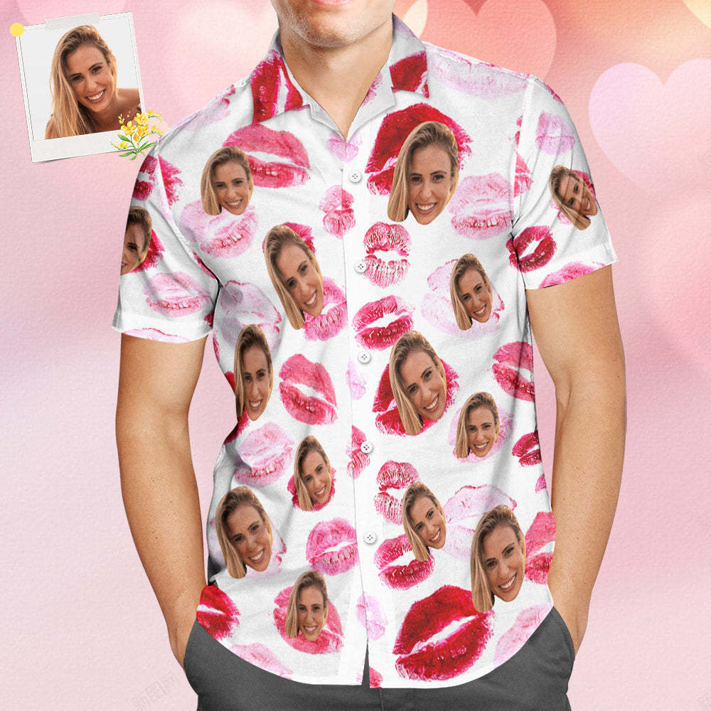 Custom Face Hawaiian Style Red lips Personalized Shirt Couple Outfit - MyFaceSocks