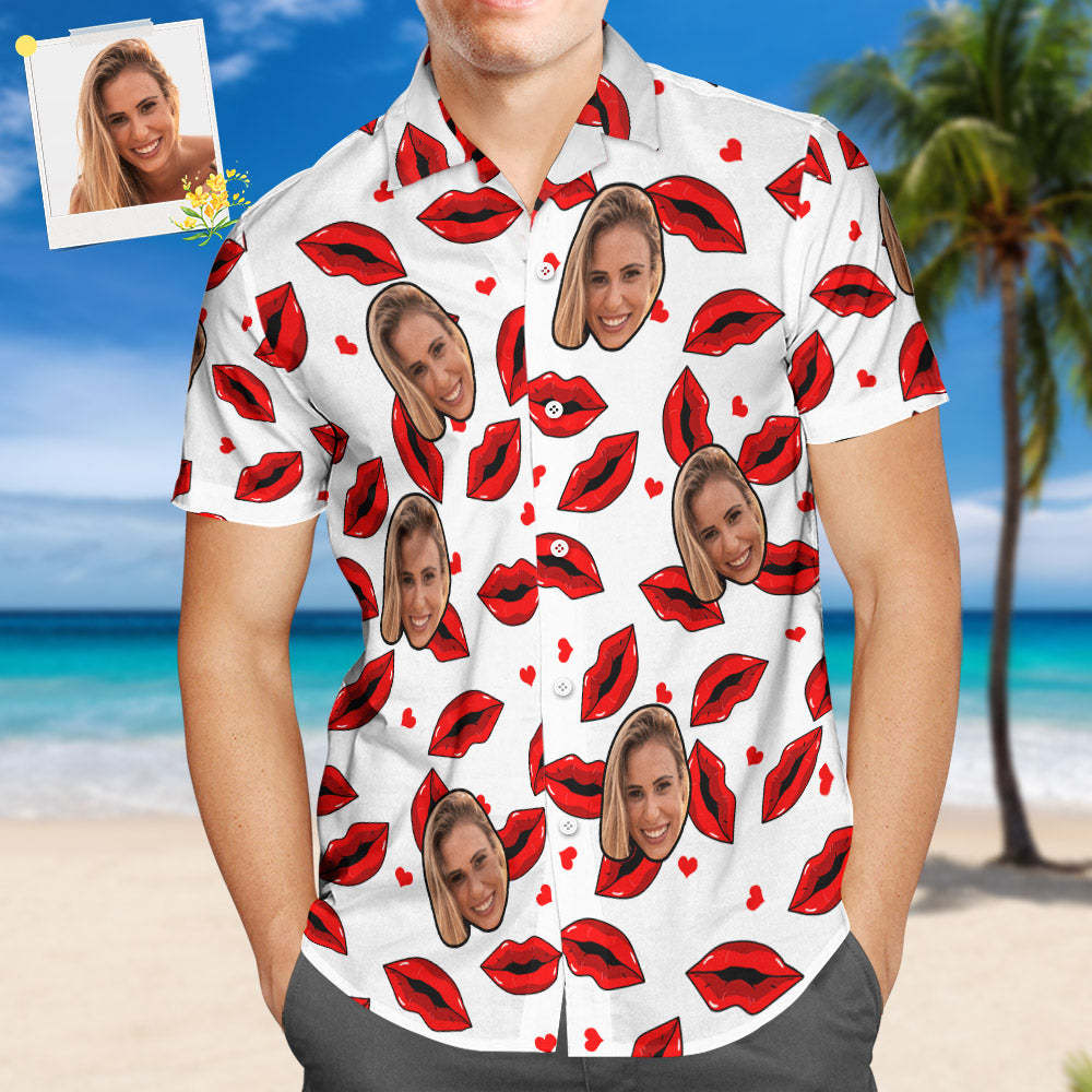 Custom Face Hawaiian Shirt All Over Print Funny Red Lips Personalized Shirt - MyFaceSocks