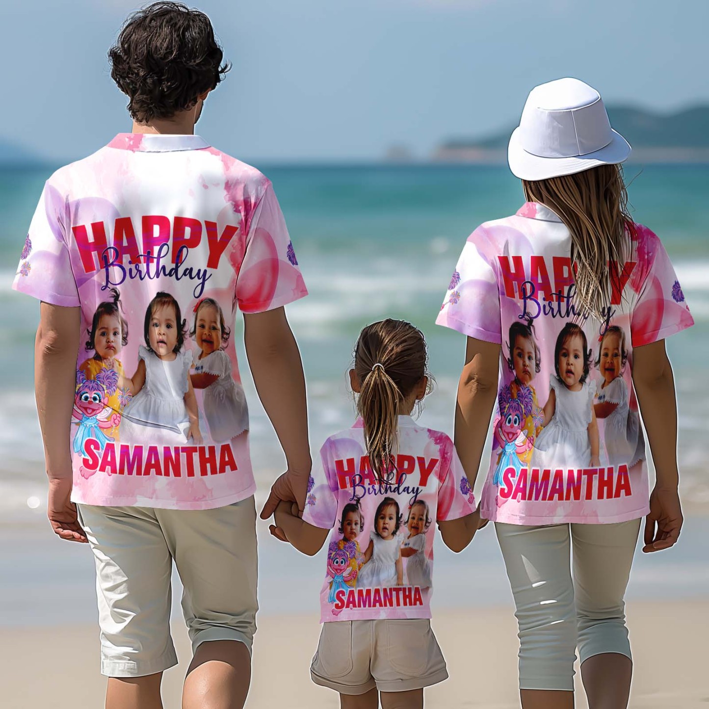 Custom Photo Hawaiian Shirt Kids Birthday Parent-child Wears Personalised Face Hawaiian Shirt Gift Happy Birthday