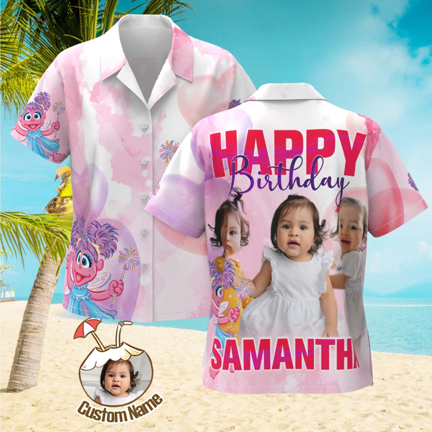 Custom Photo Hawaiian Shirt Kids Birthday Parent-child Wears Personalised Face Hawaiian Shirt Gift Happy Birthday