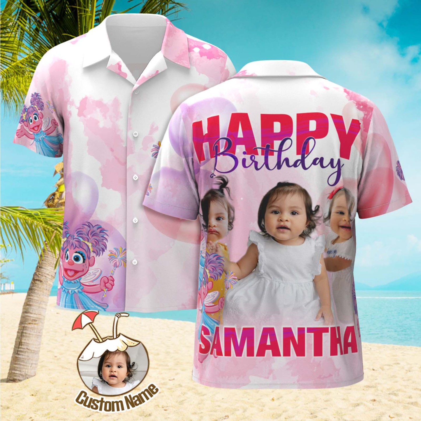 Custom Photo Hawaiian Shirt Kids Birthday Outfit Parent-child Wears Personalised Face Hawaiian Shirt Gift Happy Birthday