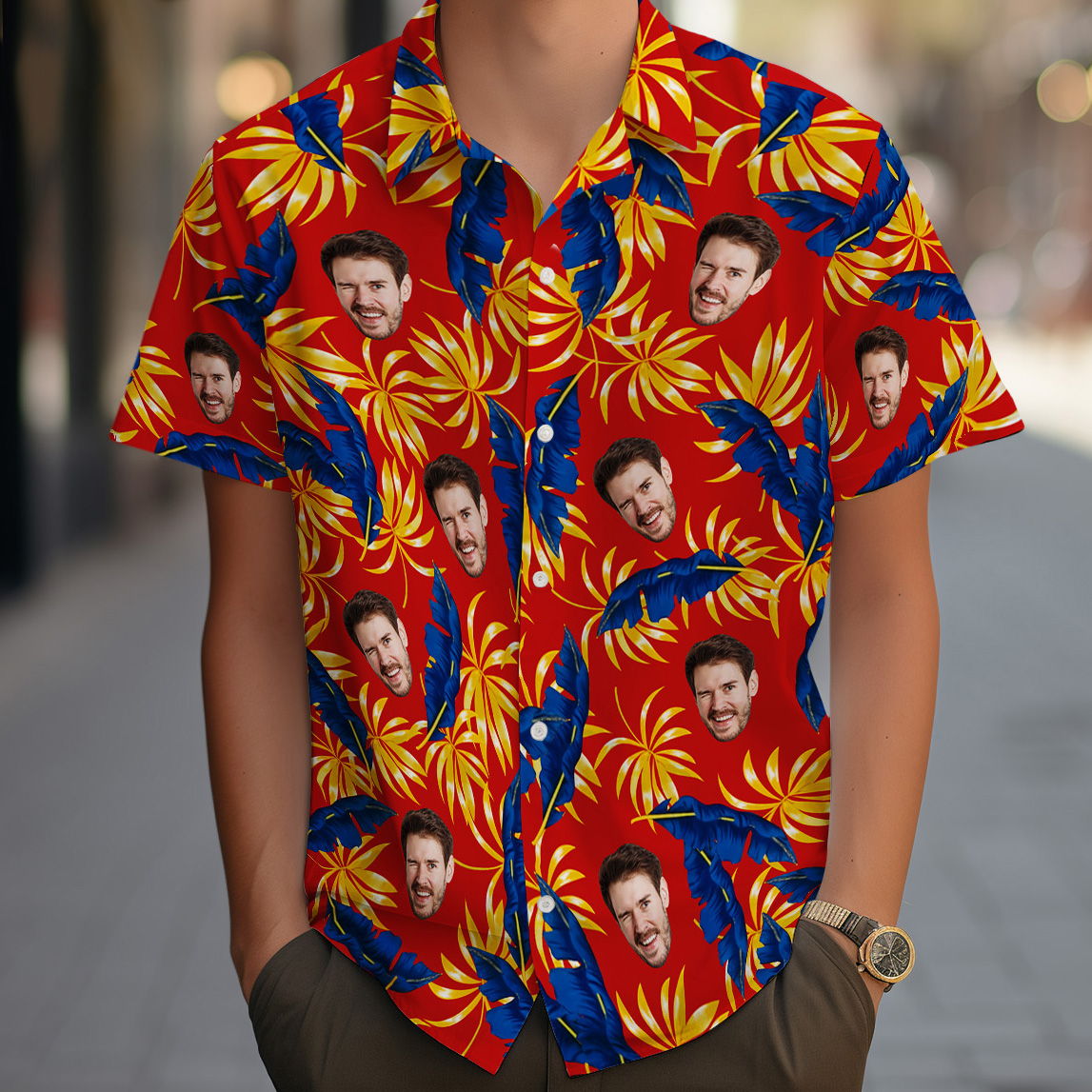 Custom Hawaiian Shirts Colorful Leaves Aloha Beach Shirt For Men
