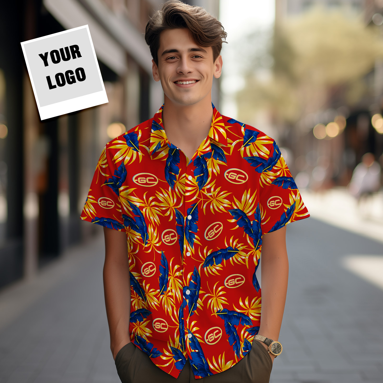 Custom Logo Hawaiian Shirts Colorful Leaves Aloha Beach Shirt