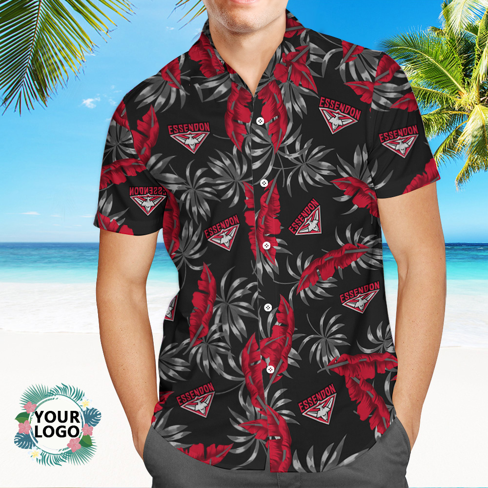 Custom Logo Hawaiian Shirts Colorful Leaves Aloha Beach Shirt Dark Red