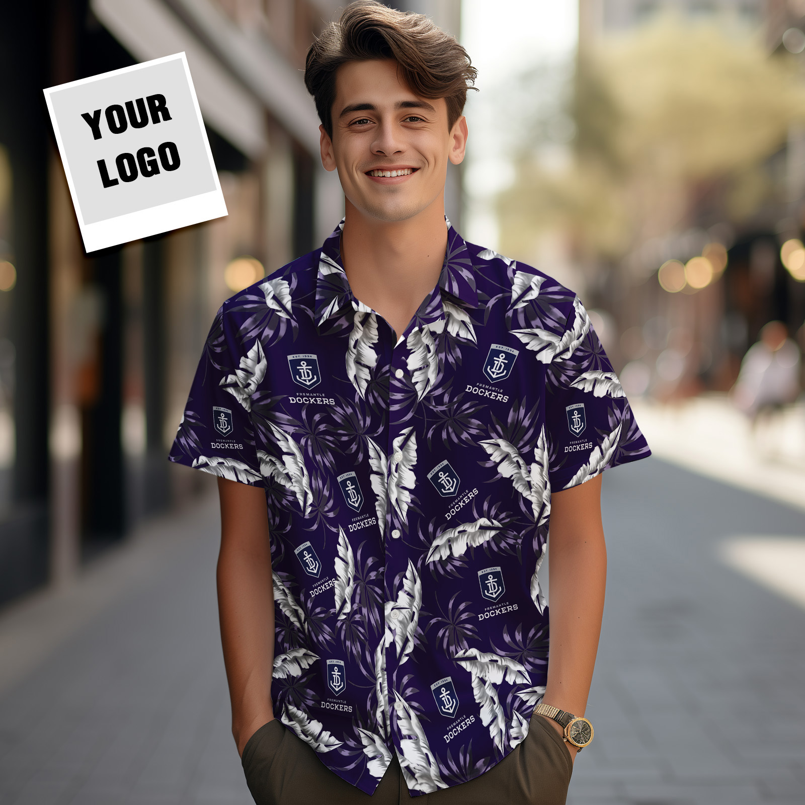 Custom Logo Hawaiian Shirts Colorful Leaves Aloha Beach Shirts