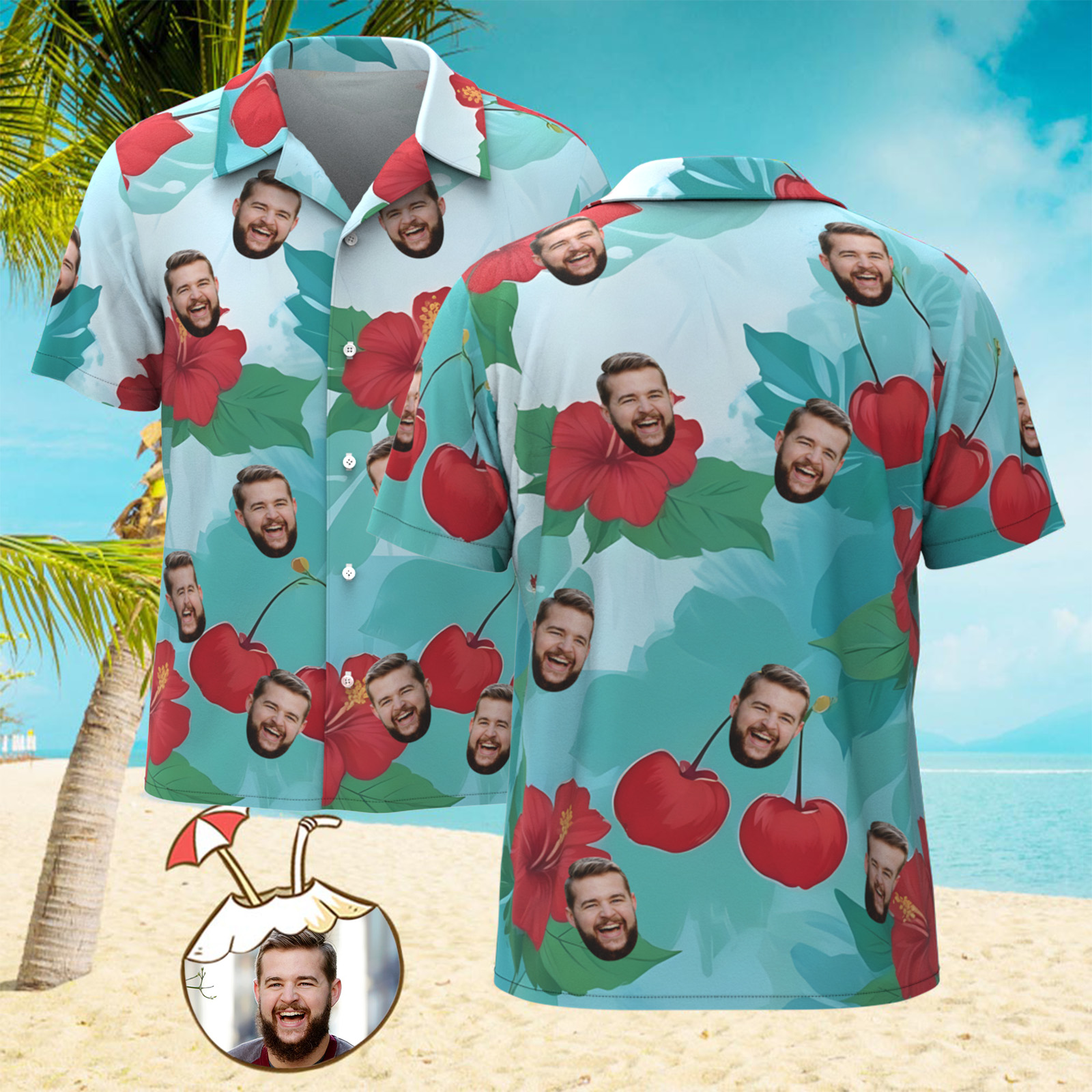 Custom Original Hawaiian Aloha Shirts Face Hawaiian Shirts Coconut Tree Shirts Summer Day Group Gift
