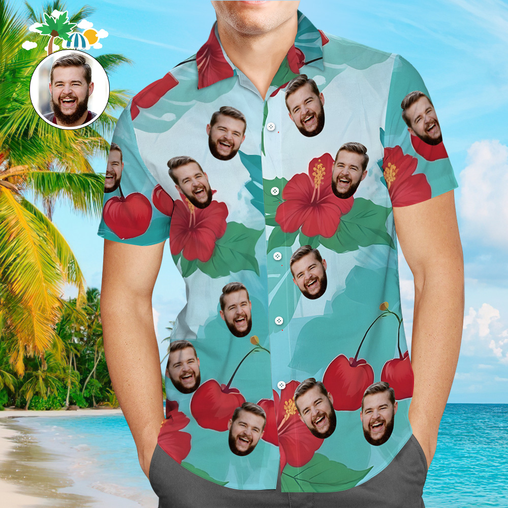 Custom Original Hawaiian Aloha Shirts Face Hawaiian Shirts Coconut Tree Shirts Summer Day Group Gift
