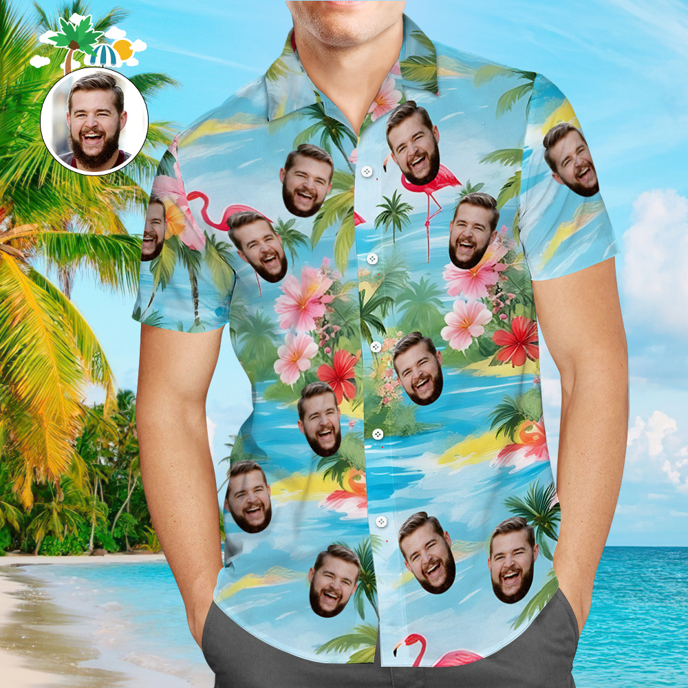 Custom Original Hawaiian Aloha Shirts Face Hawaiian Shirts Coconut Tree Shirts Summer Day Group Gifts