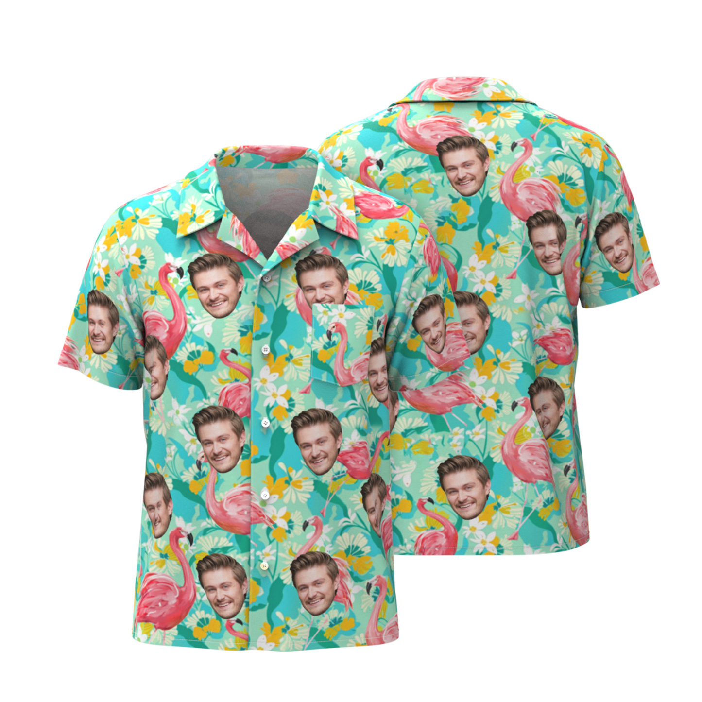 Custom Face Hawaiian Shirts Men's Sleeveless Shirt All Over Print Flamingo Pocket