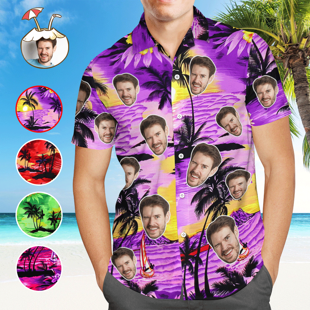 Custom Aloha Hawaiian Shirts Face Hawaiian Shirts Coconut Tree Shirts for Teams Group 
