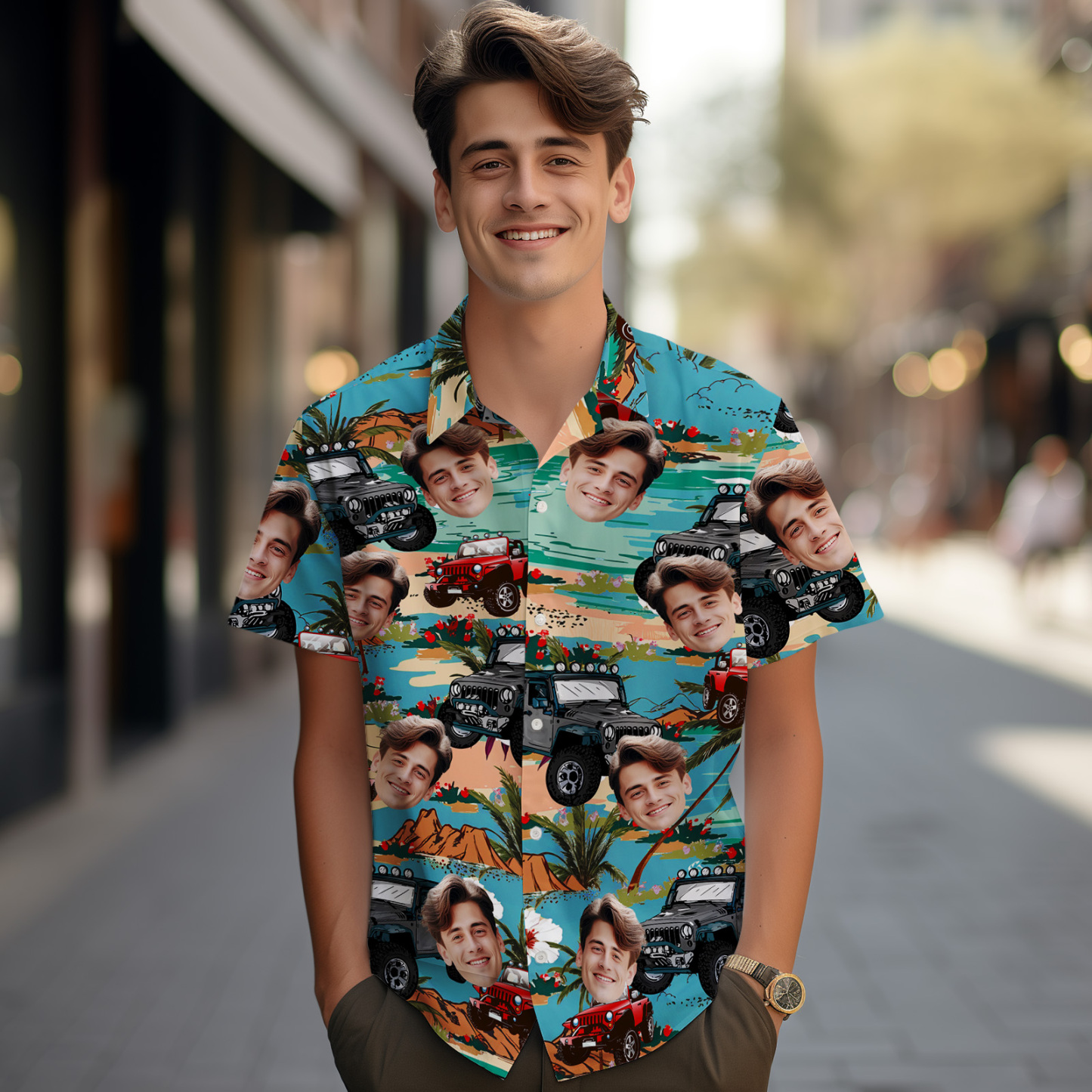 Custom Tractor Men Hawaiian Shirts Vintage Element Face Hawaiian Shirt For Men Aloha Shirt Gift - MyFaceSocks