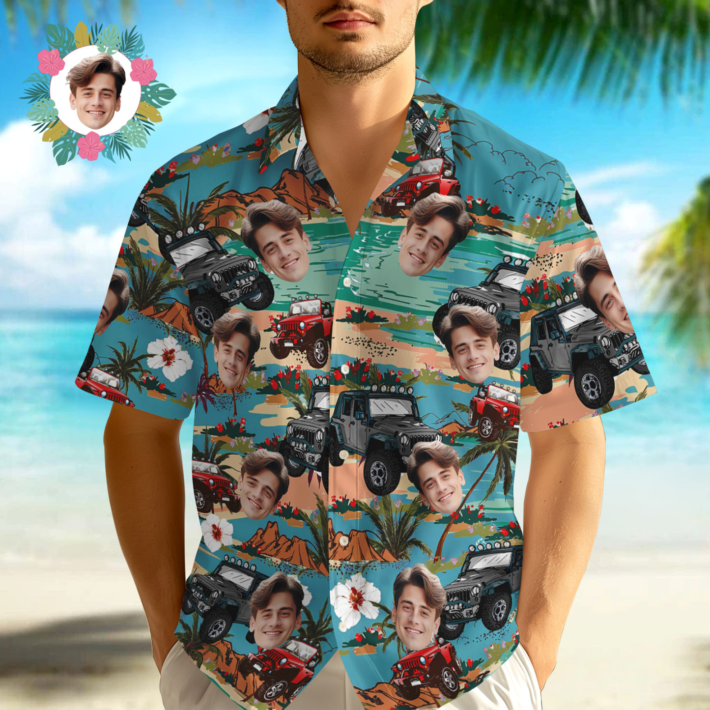 Custom Tractor Men Hawaiian Shirts Vintage Element Face Hawaiian Shirt For Men Aloha Shirt Gift - MyFaceSocks