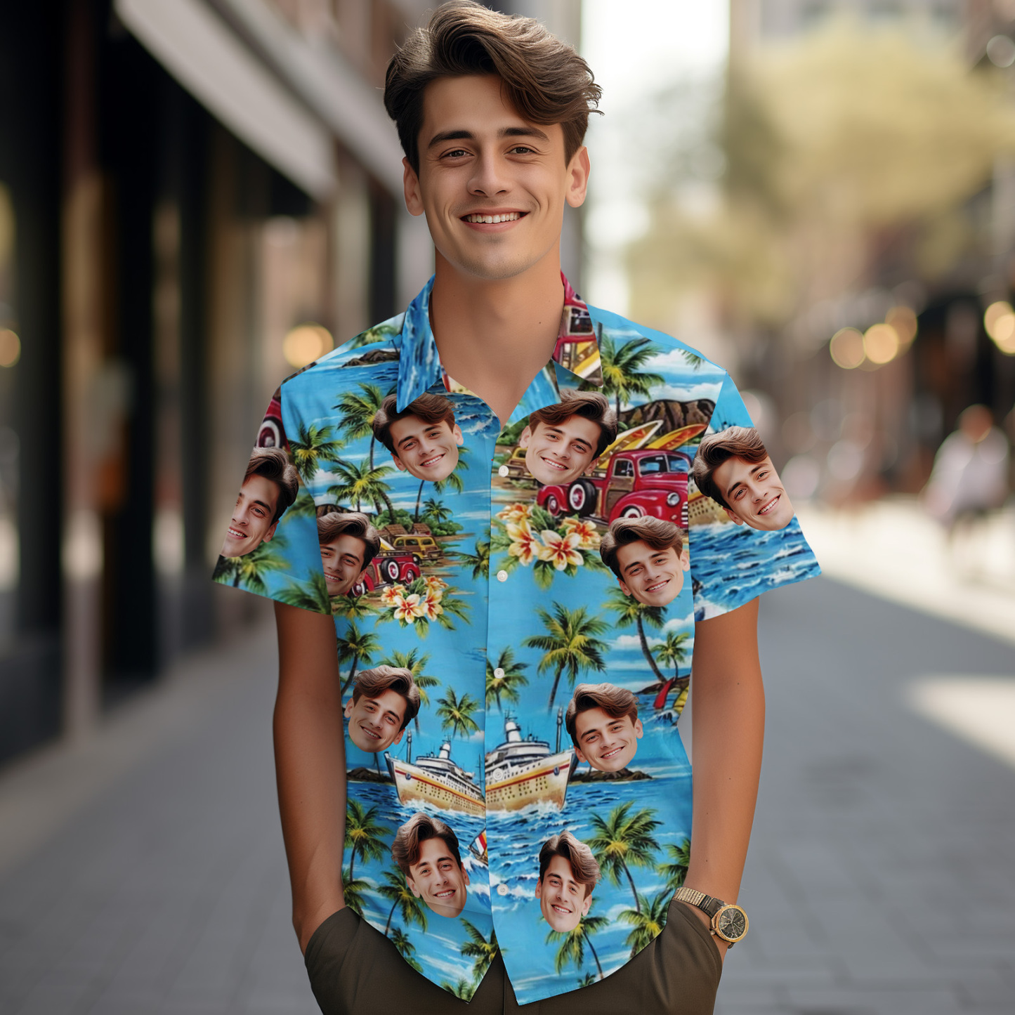 Custom Tractor Men Hawaiian Shirts Vintage Element Face Hawaiian Shirt For Men Aloha Shirt Gift - MyFaceSocks