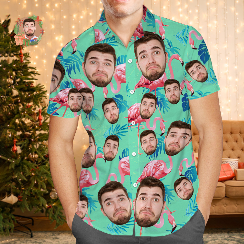 Custom Face Hawaiian Shirt Personalized Flamingo Leaves Beach Holiday Christmas Face Hawaiian Shirt