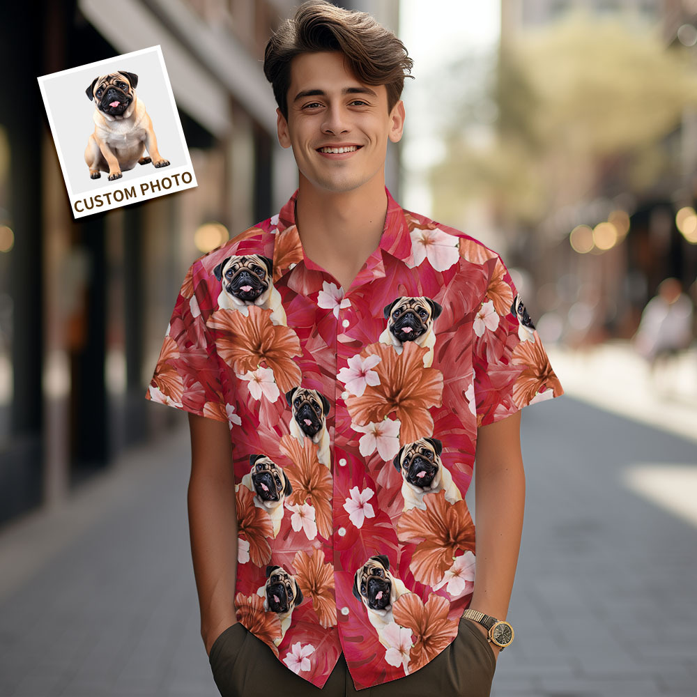 Custom Men Hawaiian Shirts Pet Face Flamingo Hawaiian Shirt Gift for Pet Lover - MyFaceSocks