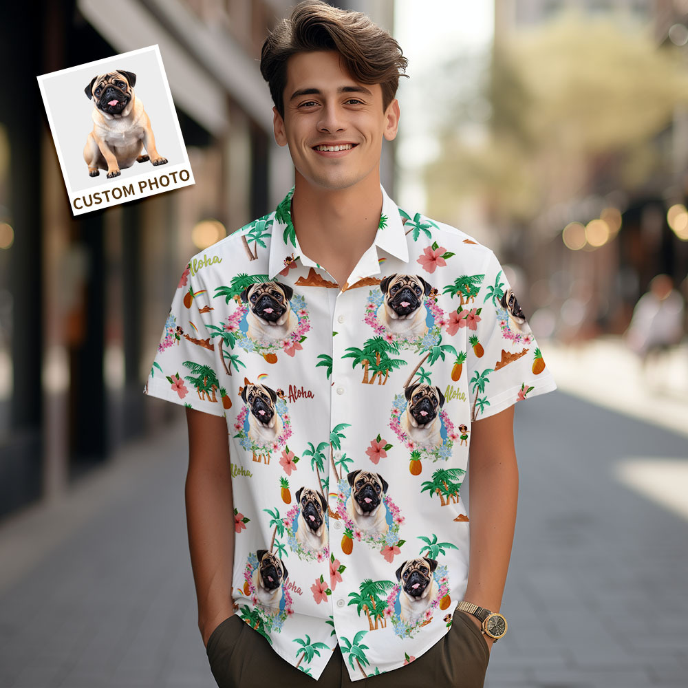 Custom Men Hawaiian Shirts Pet Face Flamingo Hawaiian Shirt Gift for Pet Lover - MyFaceSocks