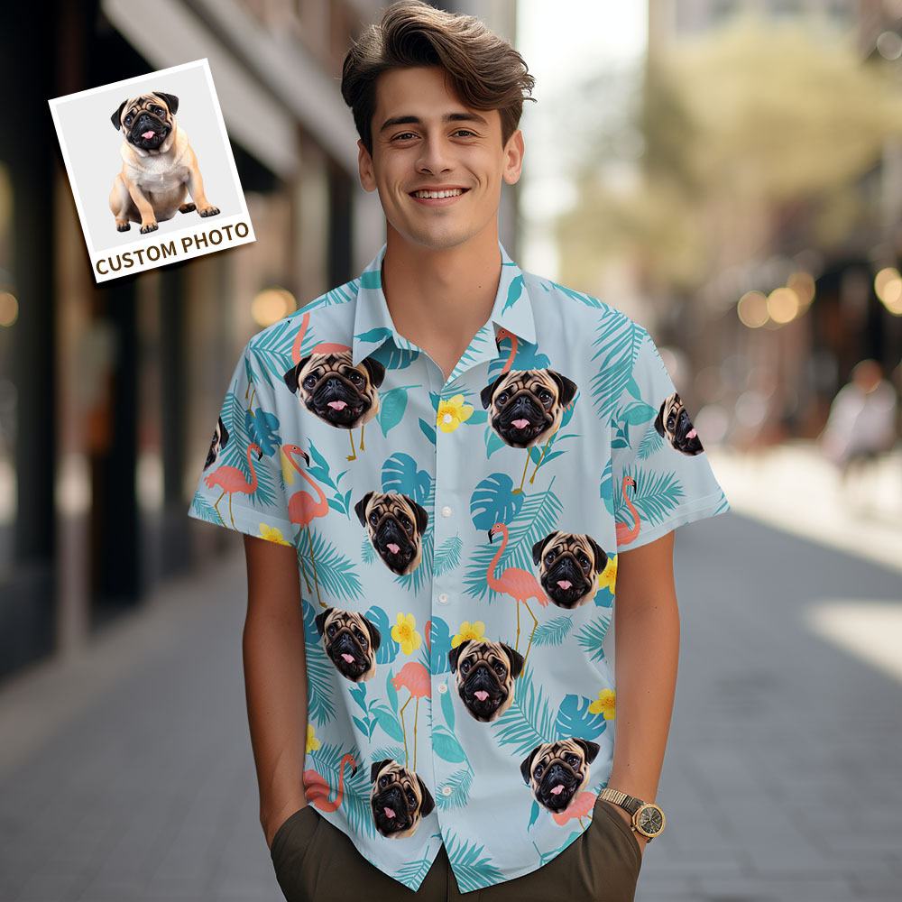 Custom Men Hawaiian Shirts Pet Face Flamingo Hawaiian Shirt Gift for Pet Lover - MyFaceSocks