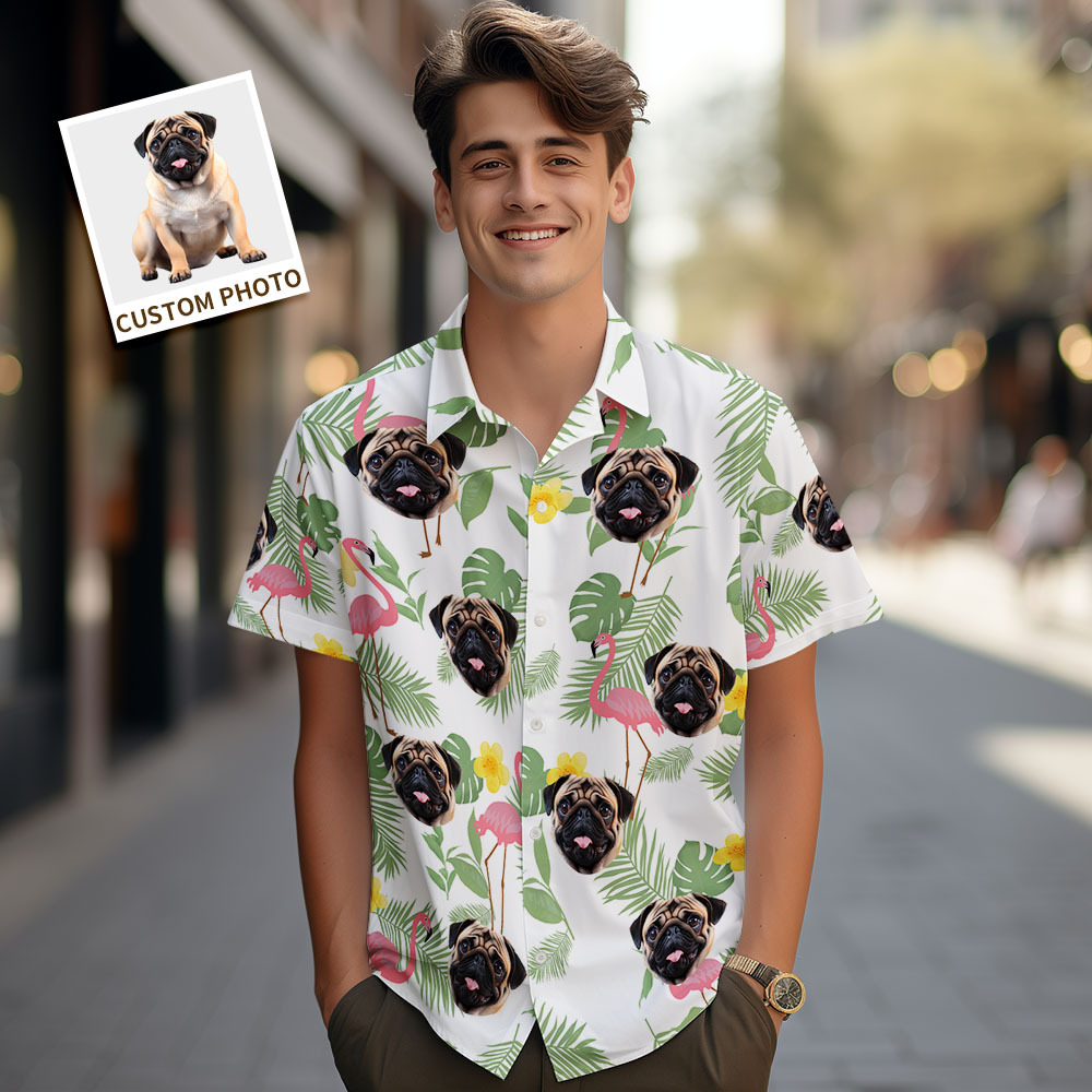 Custom Men Hawaiian Shirts Pet Face Flamingo Hawaiian Shirt Gift for Pet Lover - MyFaceSocks