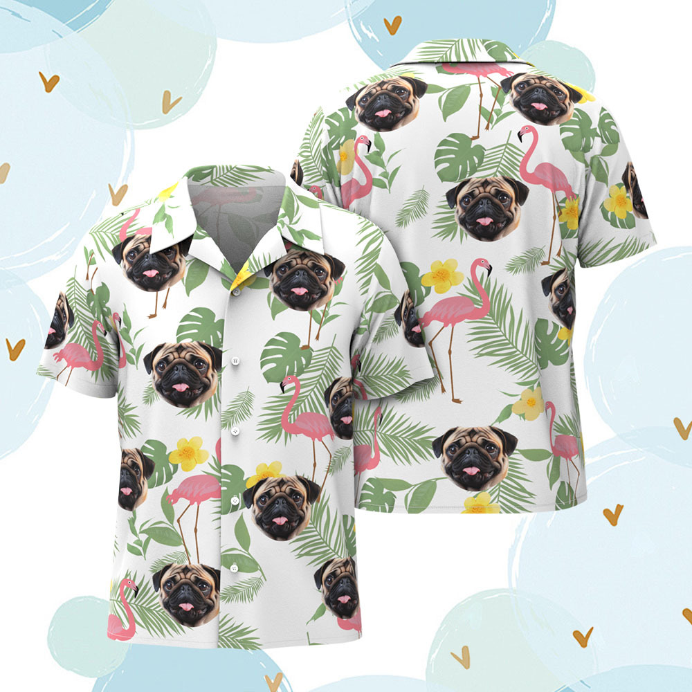 Custom Men Hawaiian Shirts Pet Face Flamingo Hawaiian Shirt Gift for Pet Lover - MyFaceSocks