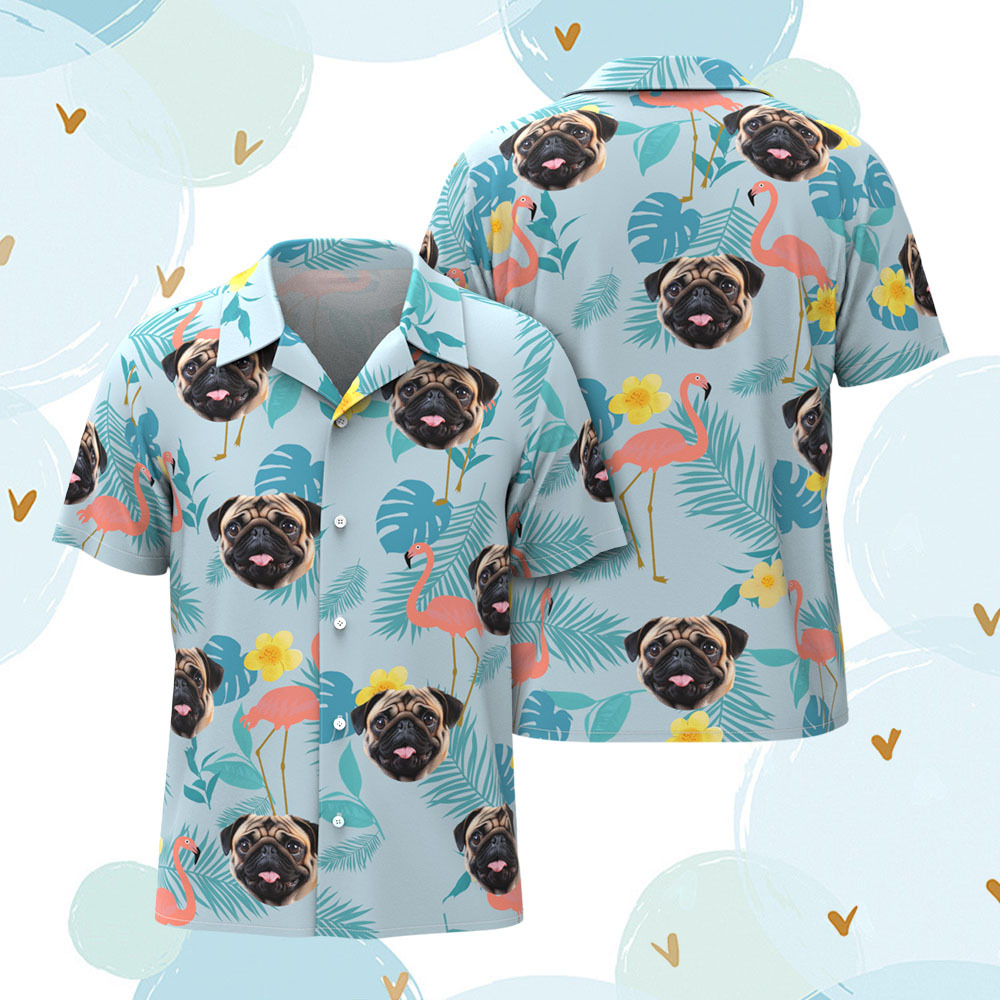 Custom Men Hawaiian Shirts Pet Face Flamingo Hawaiian Shirt Gift for Pet Lover - MyFaceSocks