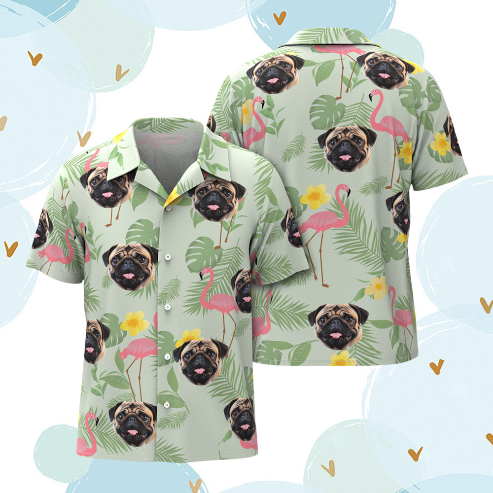 Custom Men Hawaiian Shirts Pet Face Flamingo Hawaiian Shirt Gift for Pet Lover - MyFaceSocks