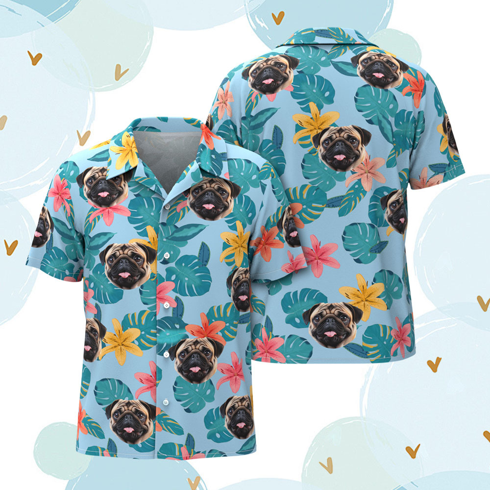 Custom Men Hawaiian Shirts Pet Face Flamingo Hawaiian Shirt Gift for Pet Lover - MyFaceSocks