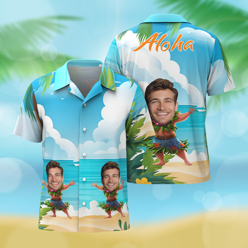 Personalized Funny Face Hula Dancing Gift For Men Personalized Photo Hawaiian Shirts - MyFaceSocks