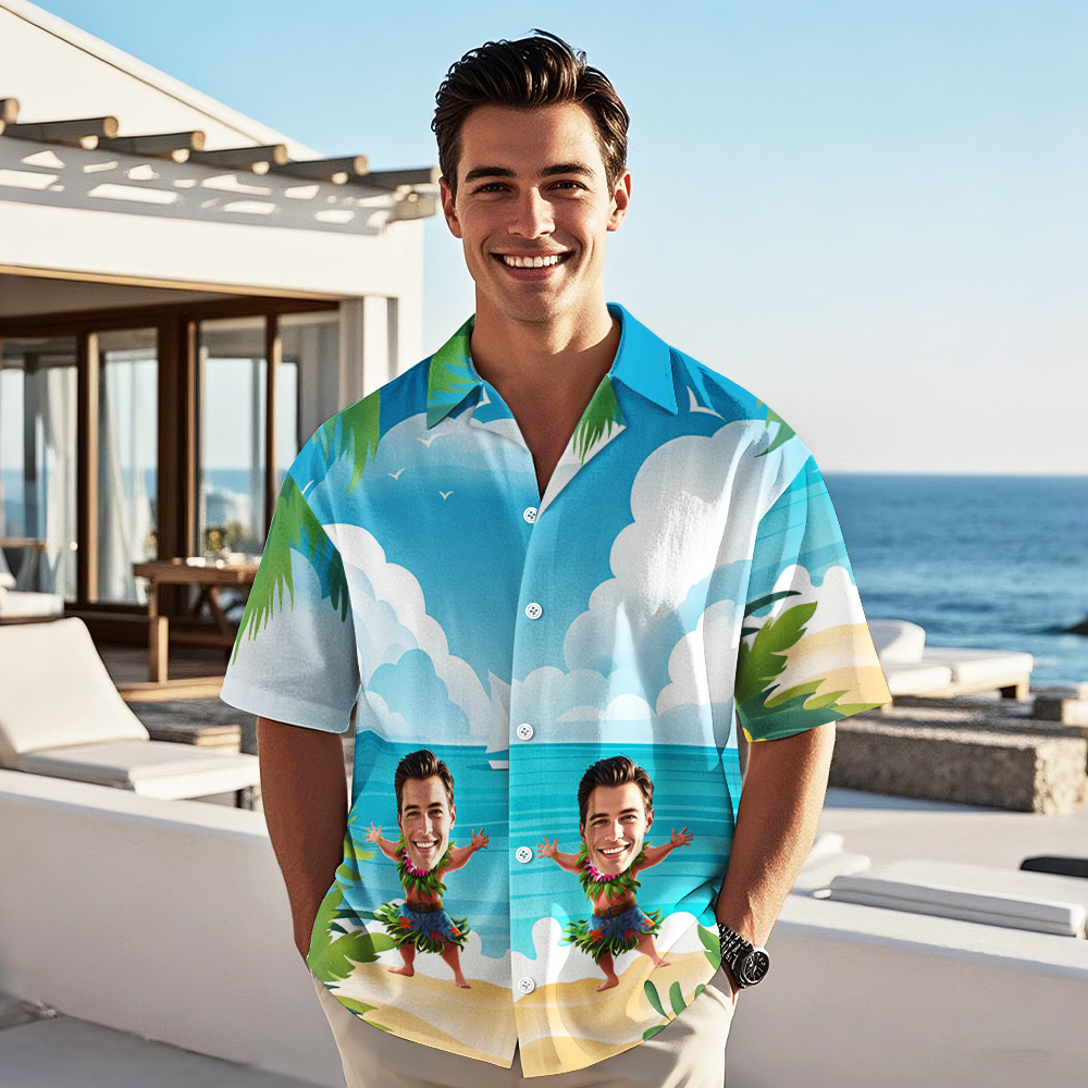 Personalized Funny Face Hula Dancing Gift For Men Personalized Photo Hawaiian Shirts - MyFaceSocks