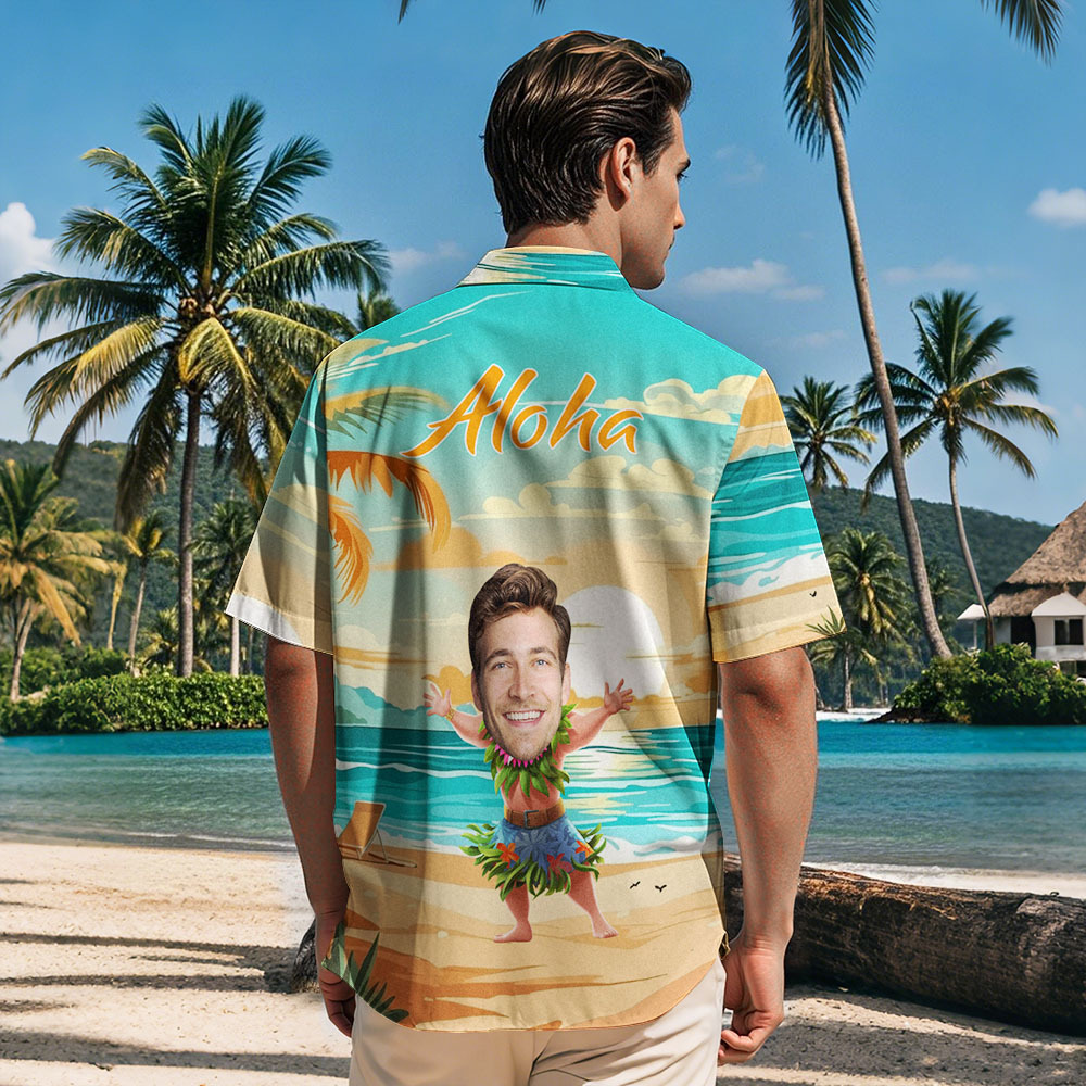 Personalized Funny Face Hula Dancing Gift For Men Personalized Photo Hawaiian Shirts - MyFaceSocks