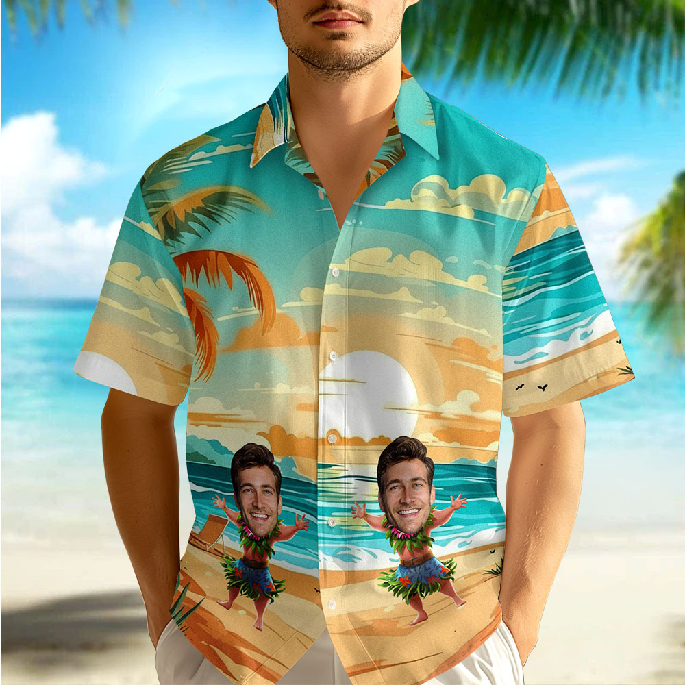 Personalized Funny Face Hula Dancing Gift For Men Personalized Photo Hawaiian Shirts - MyFaceSocks
