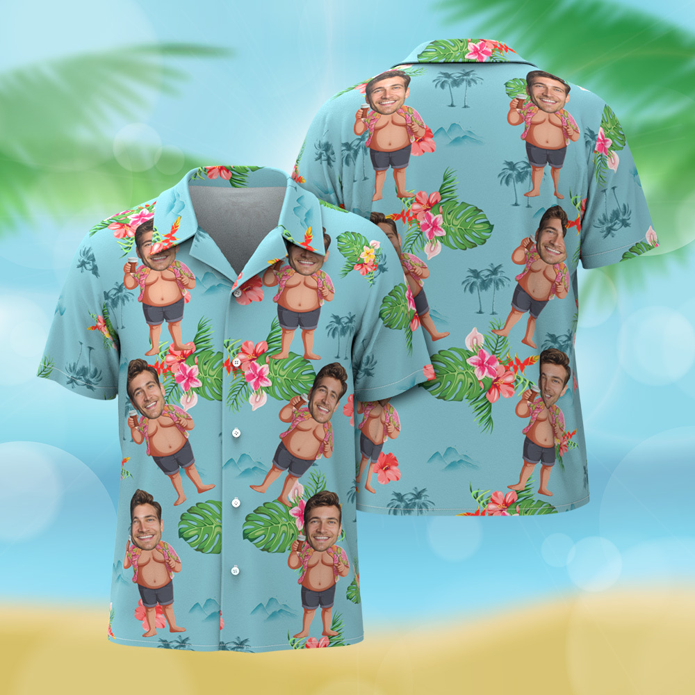 Personalized Funny Face Hula Dancing Gift For Men Personalized Photo Hawaiian Shirts - MyFaceSocks