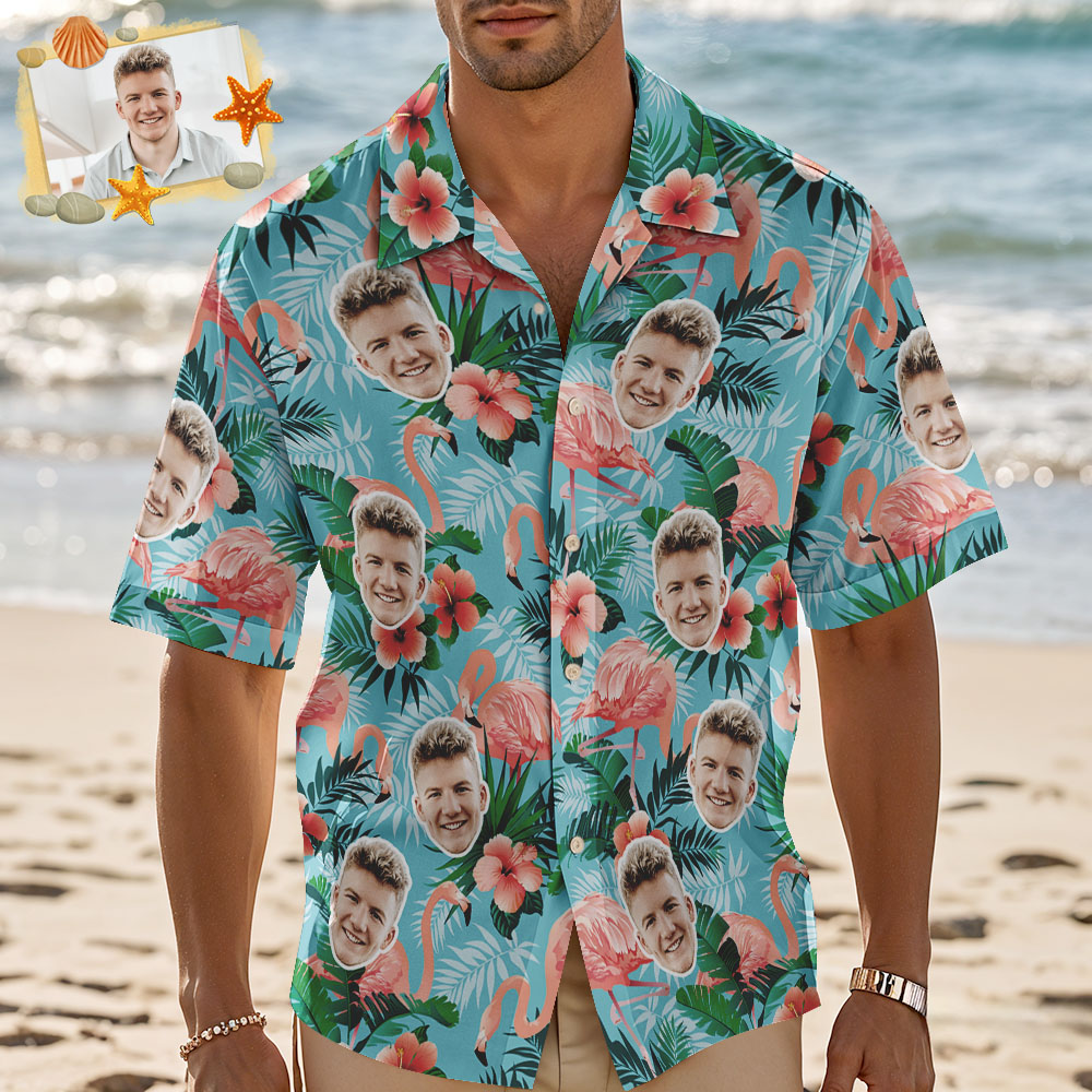 Custom Hawaiian Shirt Flamingo Photo Hawaiian Shirt Funny Vacation Party Shirts
