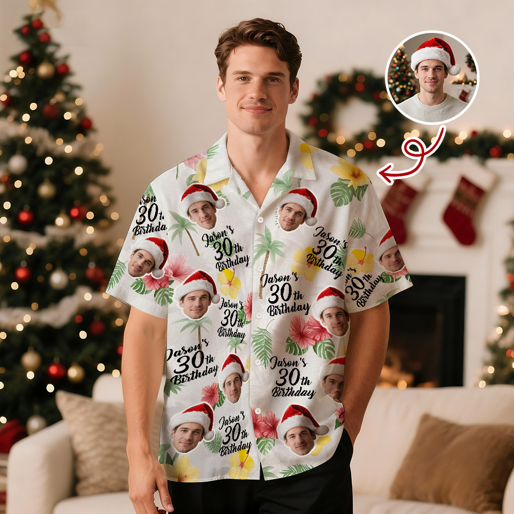 Personalized Birthday Hawaiian Shirt Custom Face Name Summer Birthday Party White Shirt Aloha Birthday Hawaiian Shirt Birthday Christmas Gift