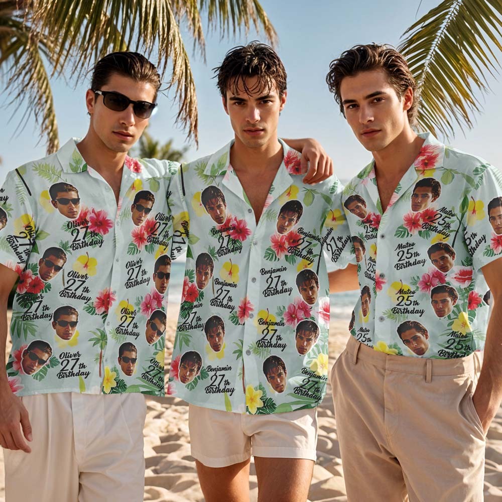 Personalized Birthday Hawaiian Shirt Custom Face Name Summer Birthday Party Shirt Aloha Birthday Hawaiian Shirt Birthday Gift