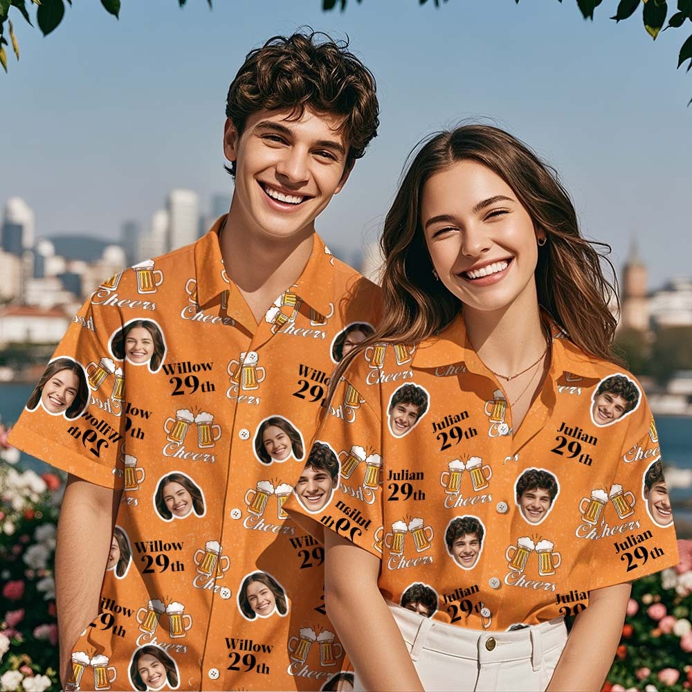 Personalized Birthday Couple Hawaiian Shirt Custom Face Name Summer Birthday Party Beeer Shirt Aloha Birthday Hawaiian Shirt Birthday Gift