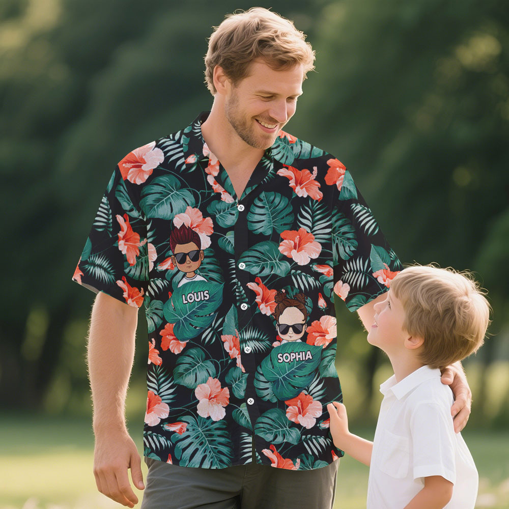 Custom Cartoon Hawaiian Shirt Best Dad Papa Ever Birthday Loving Gift For Father Grandpa Grandfather Custom Name Fathers Day Shirt Gift - MyFaceSocks