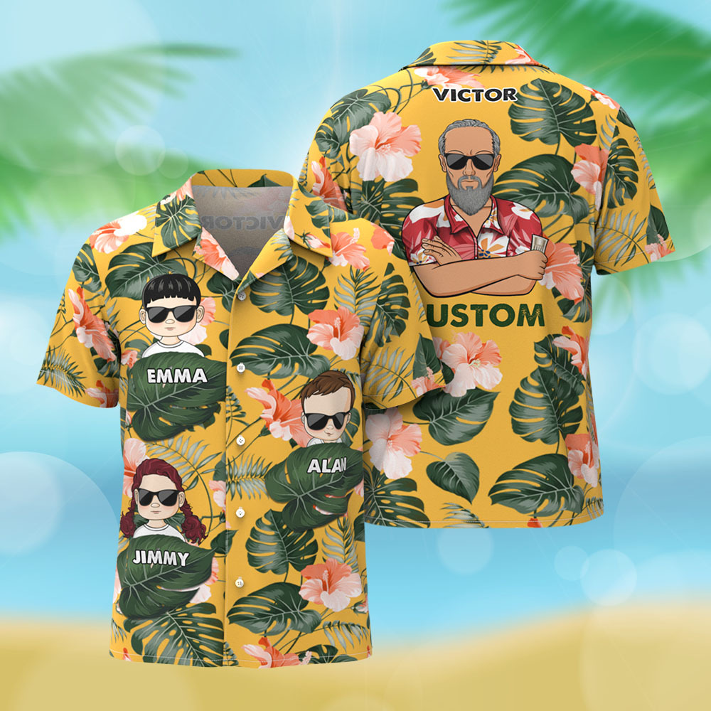 Custom Cartoon Hawaiian Shirt Best Dad Papa Ever Birthday Loving Gift For Father Grandpa Grandfather Custom Name Fathers Day Shirt Gift - MyFaceSocks