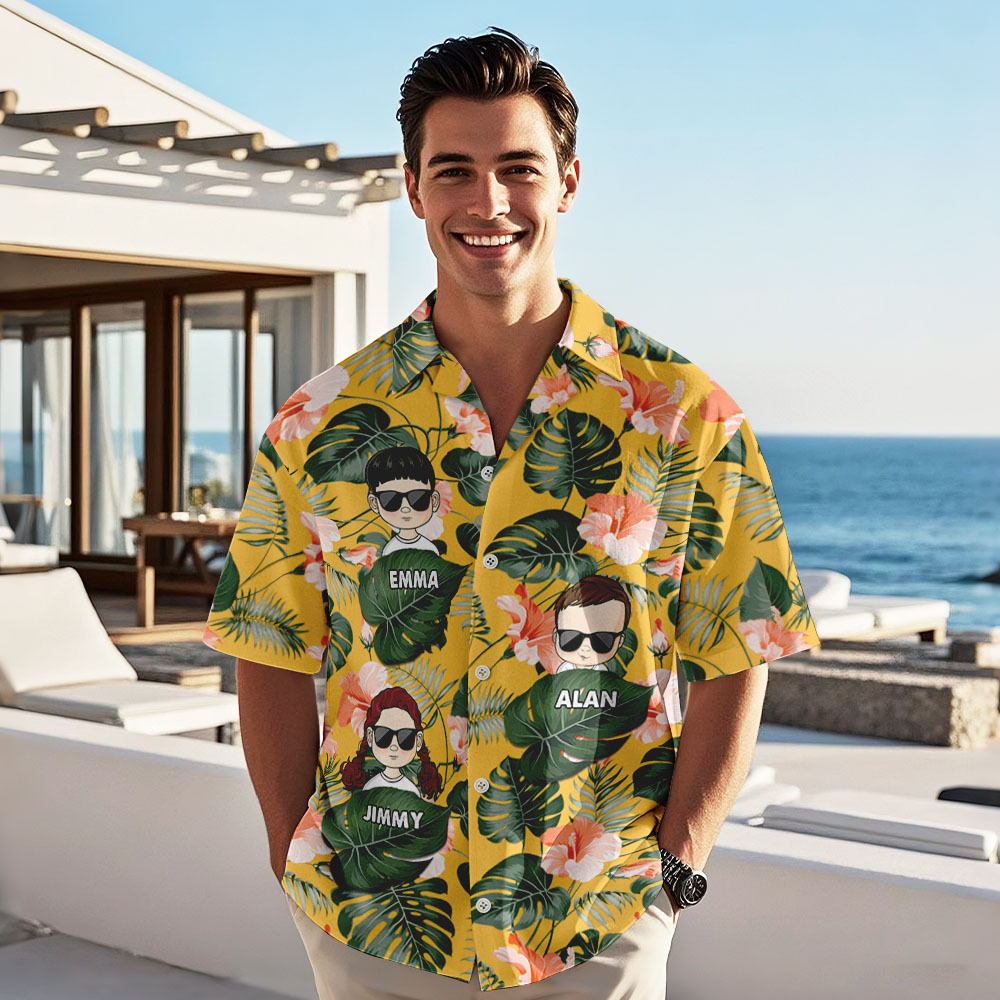 Custom Cartoon Hawaiian Shirt Best Dad Papa Ever Birthday Loving Gift For Father Grandpa Grandfather Custom Name Fathers Day Shirt Gift - MyFaceSocks